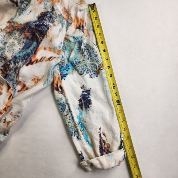 Chicos Women’s Cardigan Size 0 XS White Multi Abstract Open Front Chiffon Dolman - Picture 10 of 13